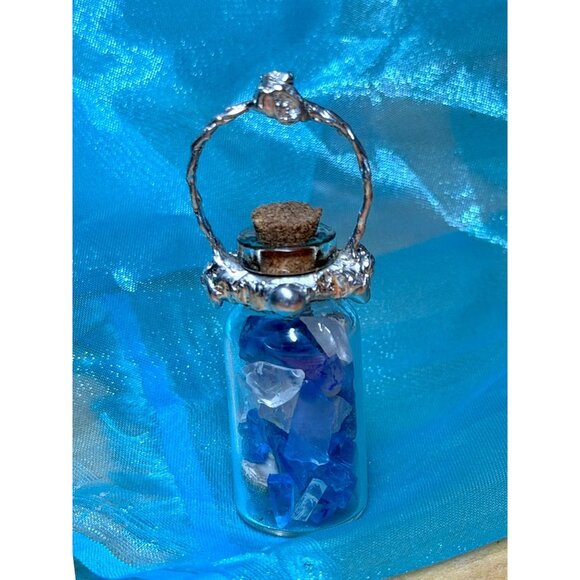 Sea Glass Message in a Bottle Soldered Pendant & VNTG Rosary Crystal Beads - Picture 9 of 17